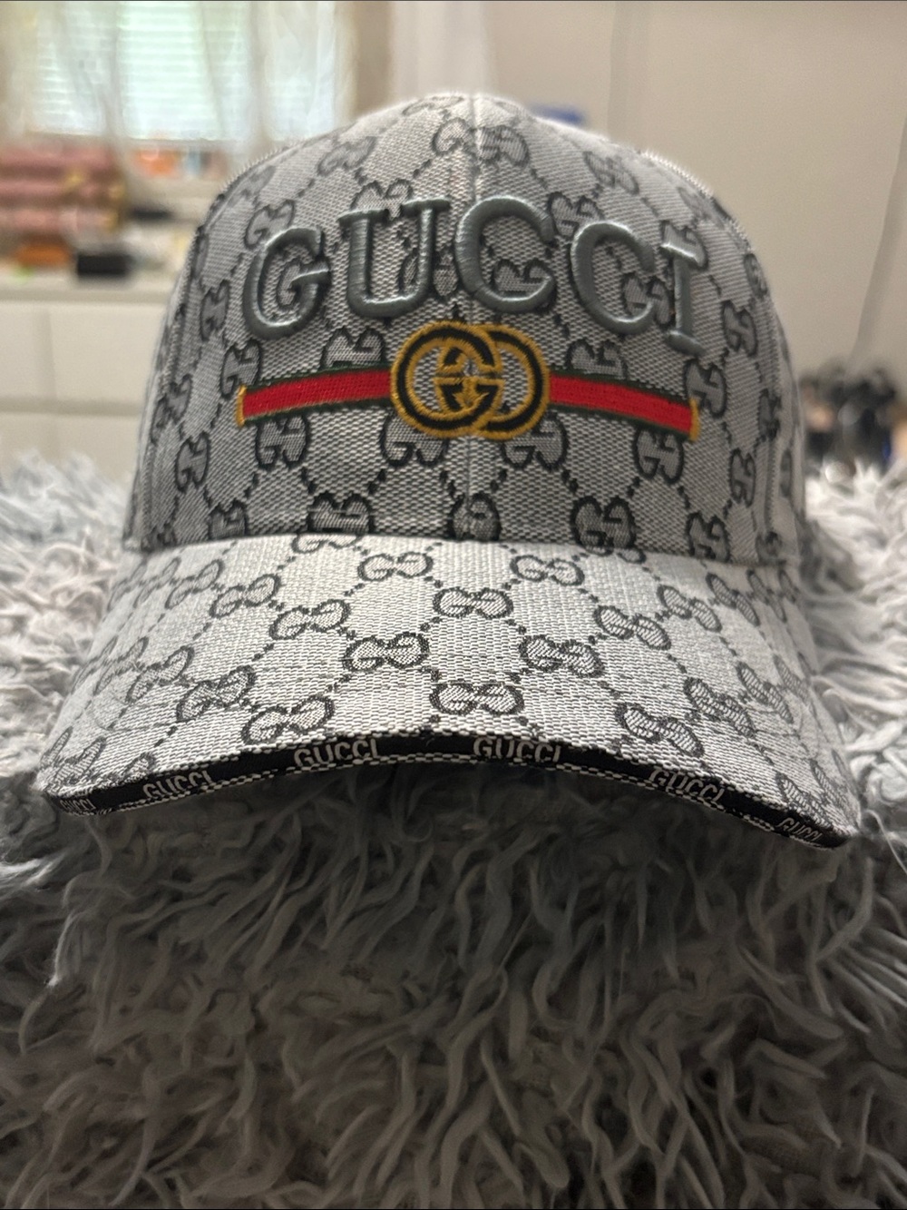 Unisex Gucci Gray & Blue Monogram Hat